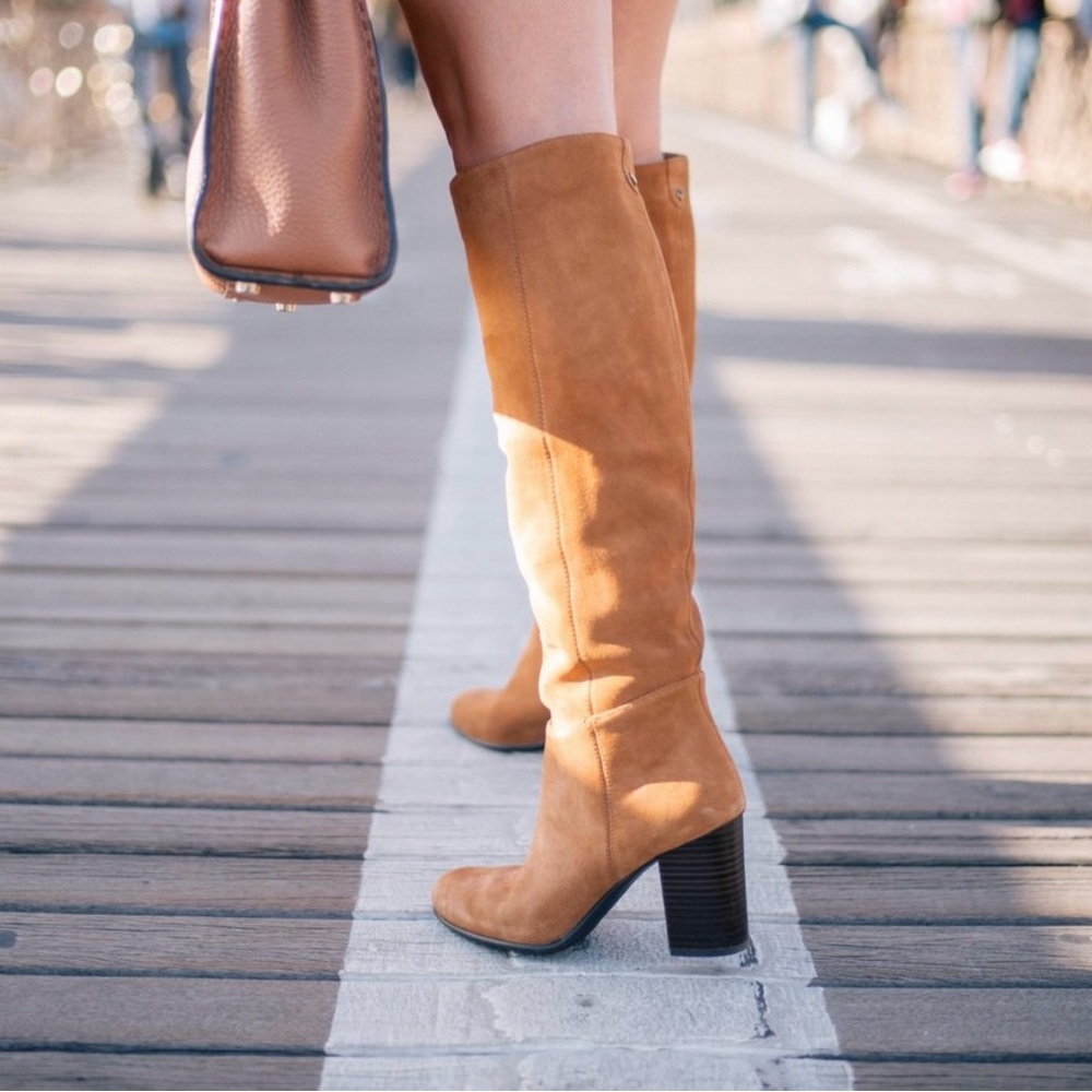 Sam Edelman Victoria Suede Leather Knee-High Boots Pull On Sz 7.5 Color: Camel